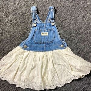 Osh Kosh Girls Dress 2T Jean Overall white skirt Vestbak Jean Top Fabric Bottom